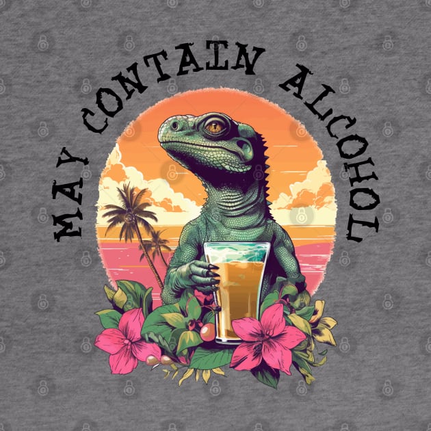 Green Lizard Holding Beer - May Contain Alcohol (Black Lettering) by VelvetRoom